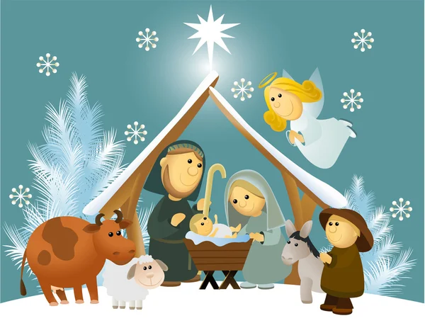 Presepe dei cartoni animati con Sacra Famiglia — Vettoriale Stock