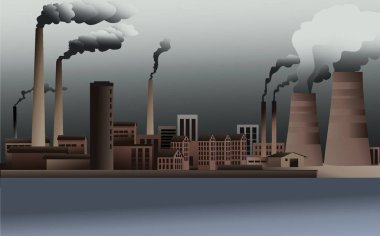 Fabrika bacaları havaya kirletici madde yayıyor.