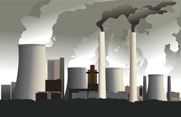 Factory Chimneys Emitting Pollutants Air — Stock Vector