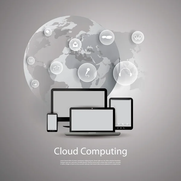 Concepto de computación en nube y redes — Vector de stock