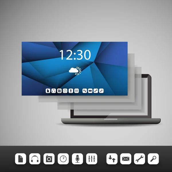 Tablet s vrstvami a ikony - obchodní vektorové ilustrace — Stockový vektor