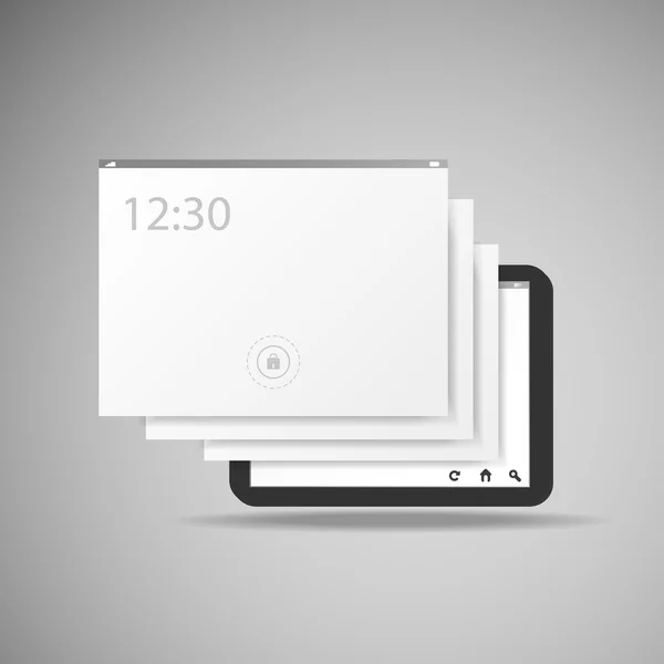 Tablet met lagen en pictogrammen - business vectorillustratie — Stockvector