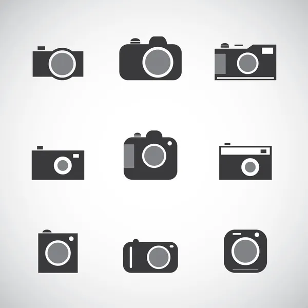 Conjunto de iconos de cámara en blanco y negro — Vector de stock