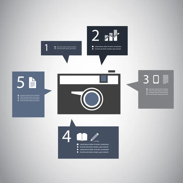 Infografik-Design - Retro-Kamera mit Sprechblasen — Stockvektor