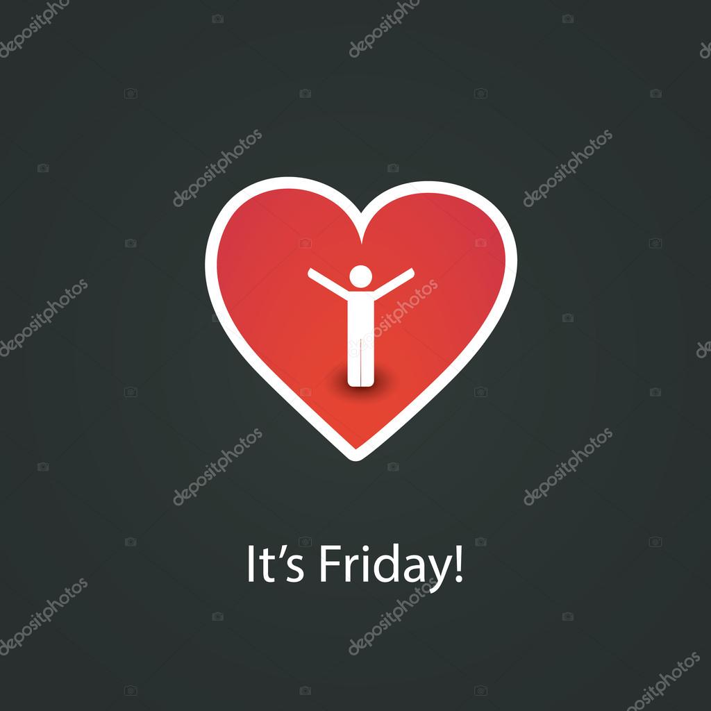 Happy Figure Inside a Red Heart - Weekend's Coming Concept Design Illustration in Freely Editable Vector Format