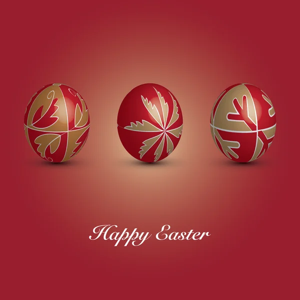 Happy Velikonoční přání - tři červené vejce s ornamenty — Stockový vektor