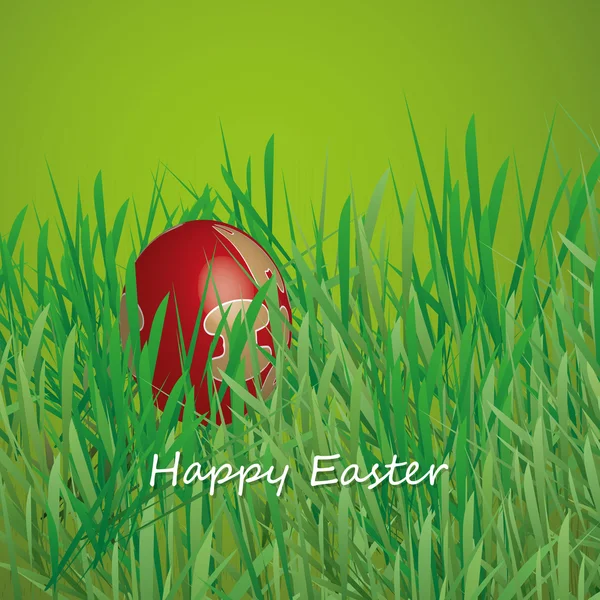 Cartão de Páscoa feliz - Ovo de Páscoa na grama — Vetor de Stock