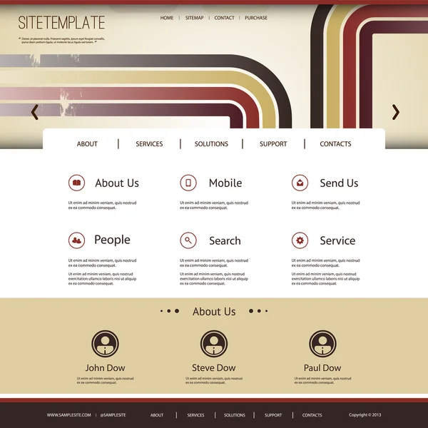 Website sjabloon met abstracte header design - kleurrijke gestreepte patroon — Stockvector