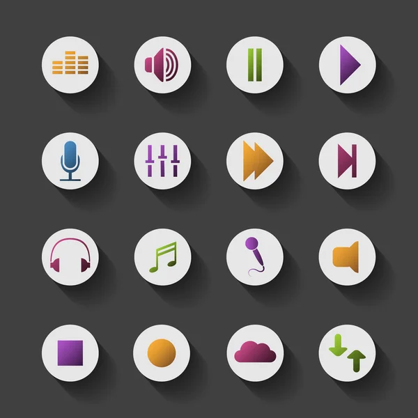 Juego de iconos con sombras - Diseño colorido para contenido multimedia — Vector de stock