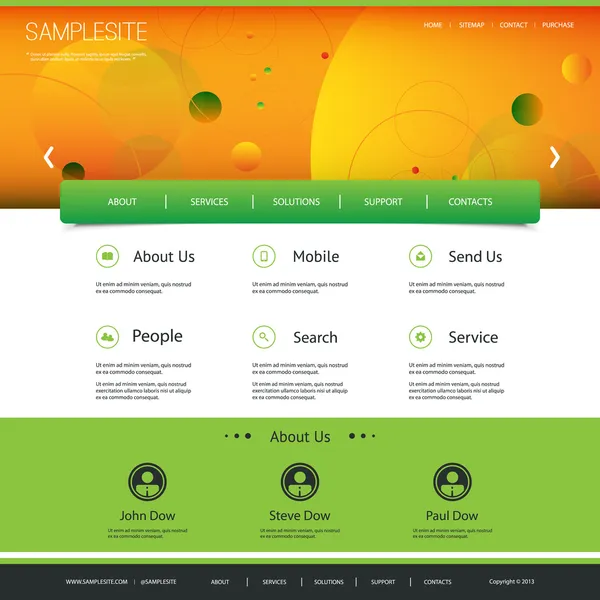 Website-Template-Design mit abstraktem orangefarbenen Header — Stockvektor