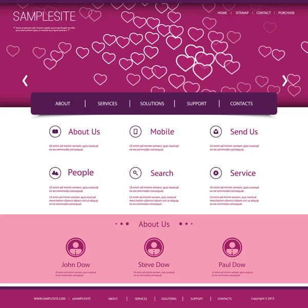 Diseño de plantilla de sitio web con corazones encabezado con dibujos — Vector de stock