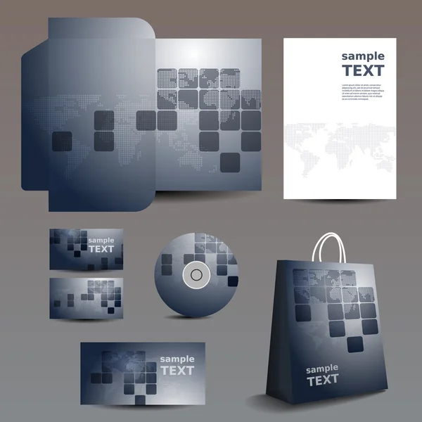 Briefpapier-Vorlage, Corporate Image Design mit Weltkarten-Mosaik — Stockvektor