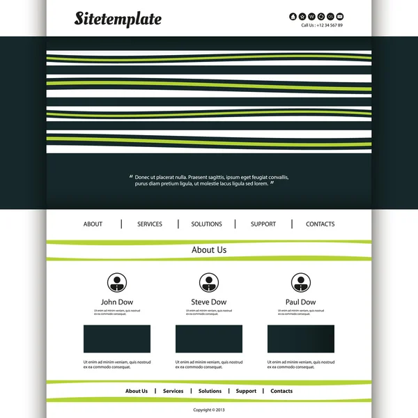 Website sjabloon met gestreepte header — Stockvector