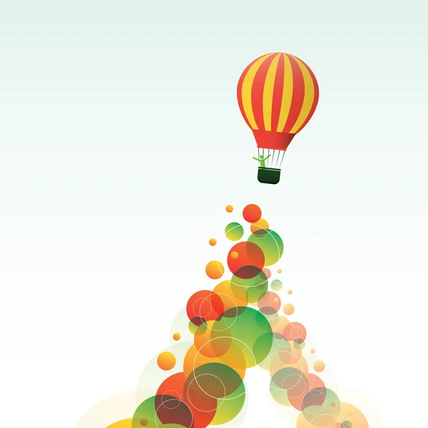 Horkovzdušný balón na obloze s barevnými bublinami — Stockový vektor