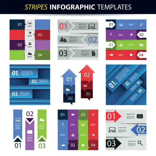 Conjunto colorido de modelos de design infográfico - Banners, gráficos, setas — Vetor de Stock