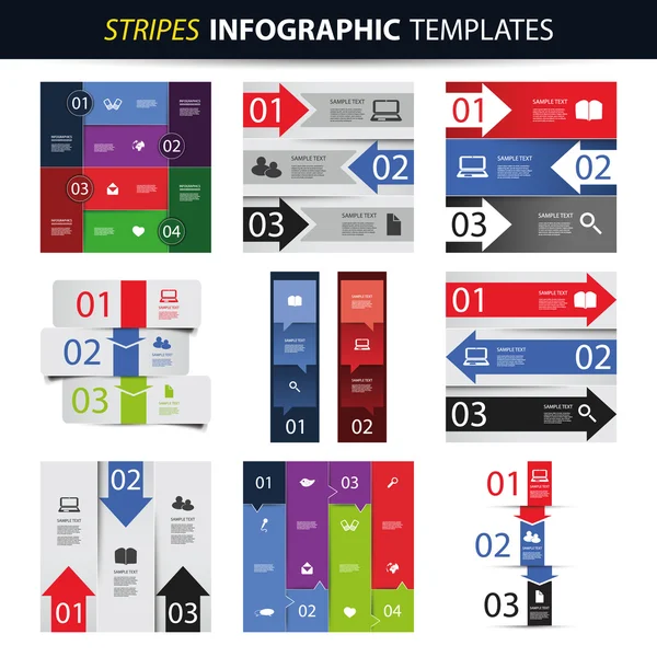 Conjunto colorido de modelos de design infográfico - Banners, gráficos, setas — Vetor de Stock