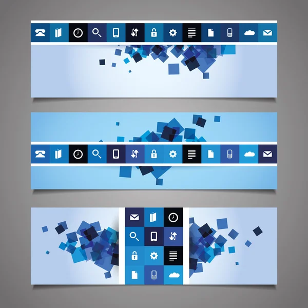 Web Design Elementen - Blauw Abstract Header Designs met Tegels — Stockvector