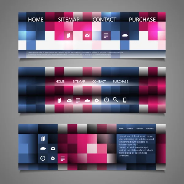 Web designelementen - abstracte koptekst ontwerpen met kleurrijke geruit patroon — Stockvector