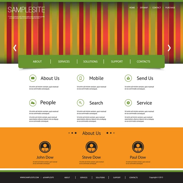 Website sjabloon met kleurrijke gestreepte Header Design — Stockvector