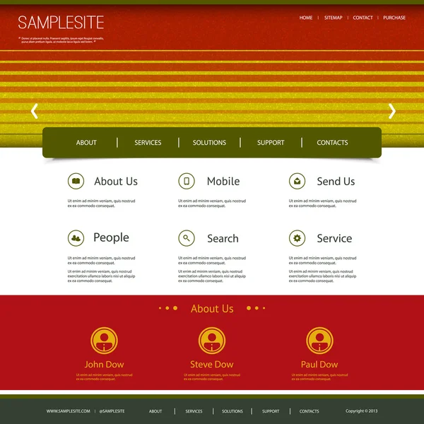 Plantilla de sitio web con diseño de cabecera rayada — Archivo Imágenes Vectoriales