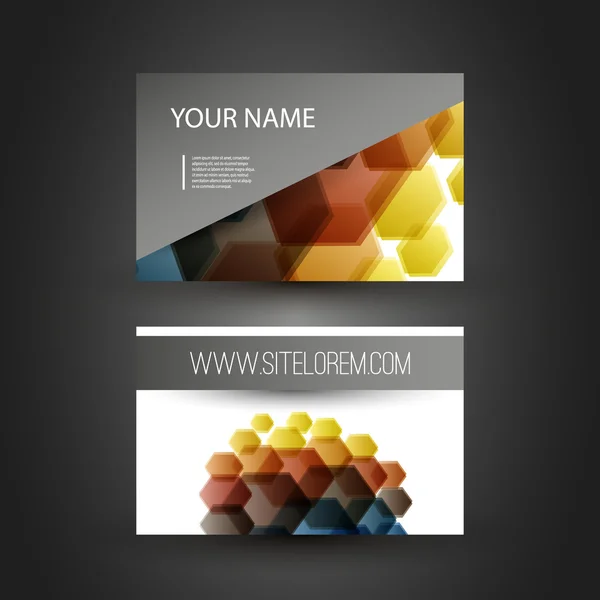 Design de cartões de presente ou de negócios com padrão hexagonal colorido — Vetor de Stock
