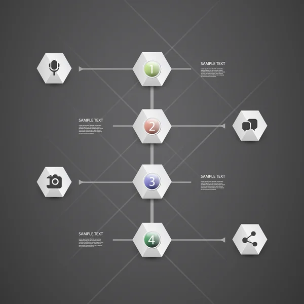 Concetto infografico con etichette esagonali - Flow Chart Design - Timeline — Vettoriale Stock