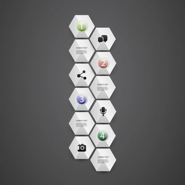 Concept infographique avec hexagones - Organigramme, Chronologie — Image vectorielle