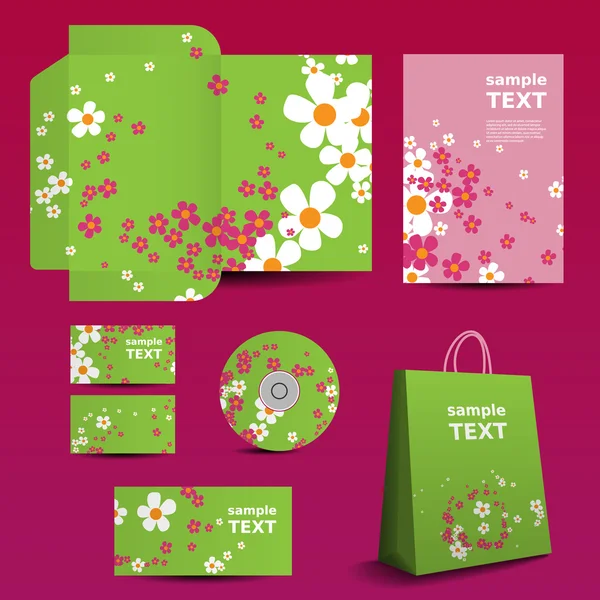 Plantilla de papelería, diseño de imagen corporativa con patrón de flores — Vector de stock