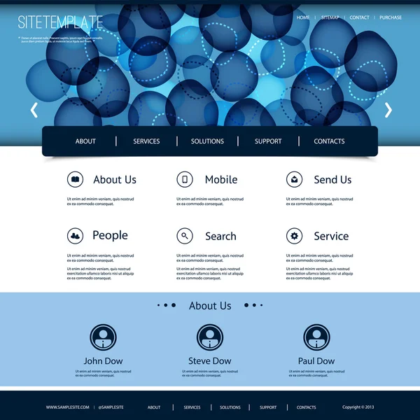 Website-Vorlage mit abstraktem Header-Design - Blasen und Ringe — Stockvektor