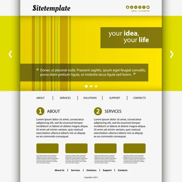 Website Template Design with Abstract Yellow Header — Stock Vector