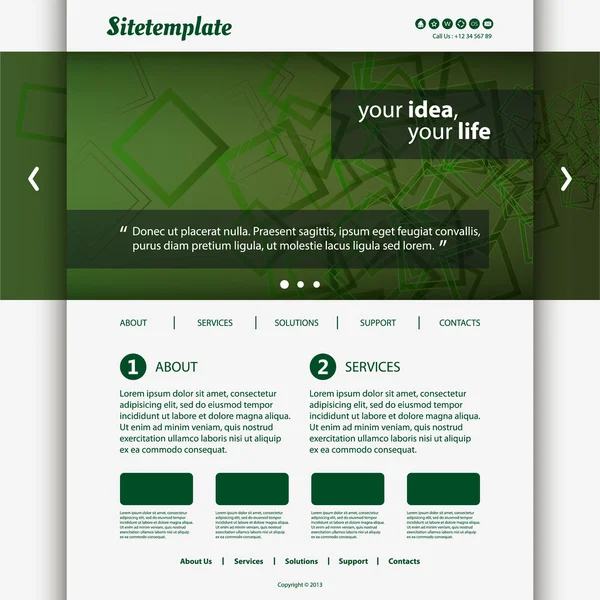 Website Template Design with Abstract Green Header — Stock Vector