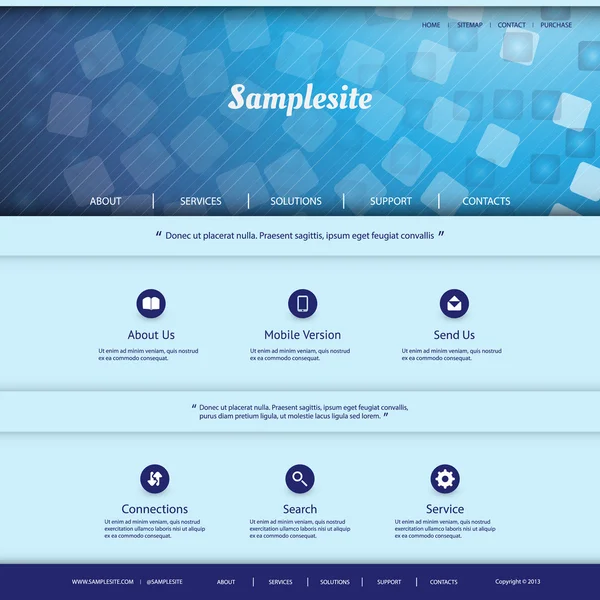 Website-Vorlage mit abstraktem blauen Header-Design — Stockvektor