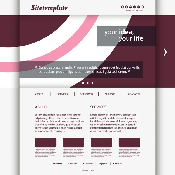 Modèle de site Web avec design d'en-tête incurvé — Image vectorielle