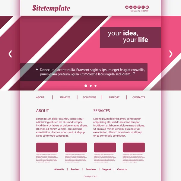 Website-Vorlage mit gestreiftem Header-Design — Stockvektor