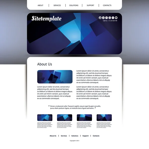 Website-Template-Design mit blauem abstrakten Header — Stockvektor