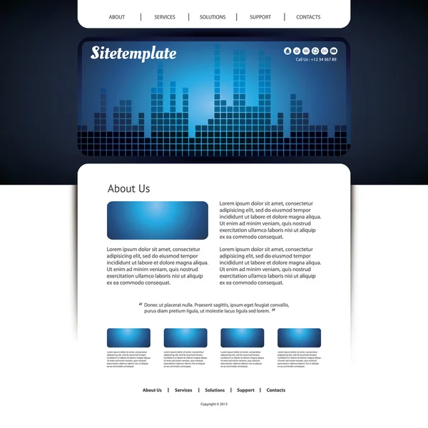 青い市松模様ヘッダーのデザインとウェブサイトのテンプレート — ストックベクタ