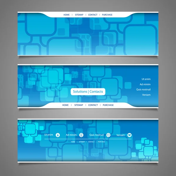 Elementos de diseño web - Diseños de encabezado con patrones de cuadrados — Vector de stock