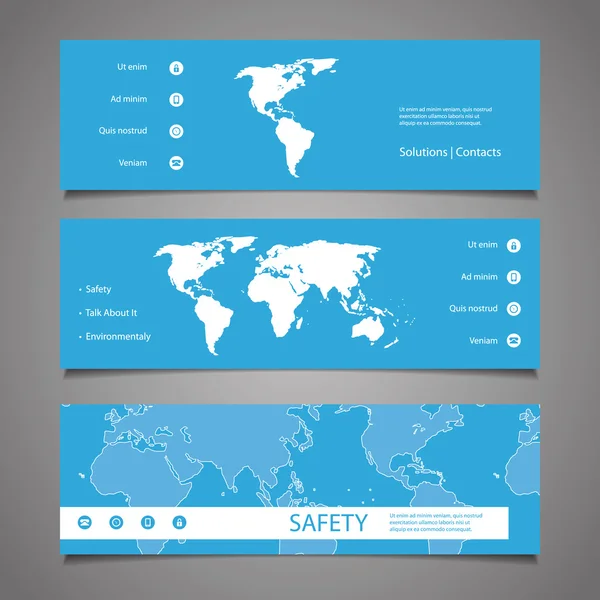 Elementos de Web Design - Designs de cabeçalho com mapa do mundo — Vetor de Stock