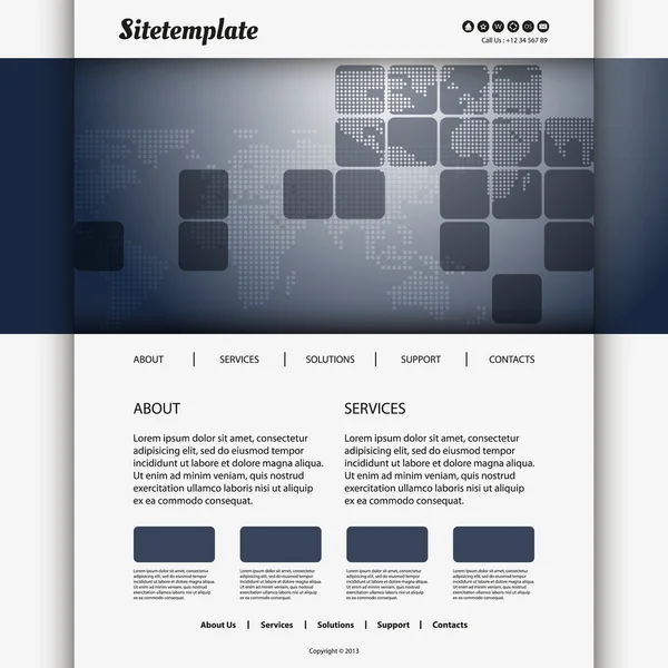 正方形とモザイク世界地図とのウェブサイトのデザイン — ストックベクタ