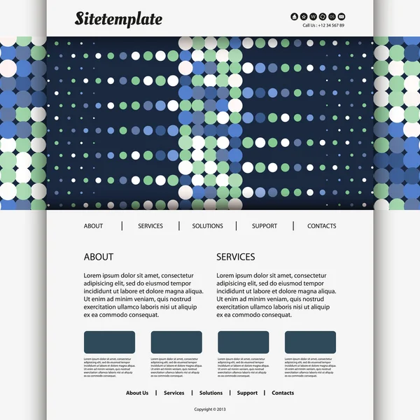 Website-Vorlage mit blau gepunktetem Header-Design — Stockvektor