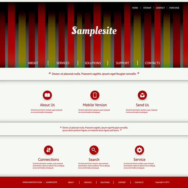 Modello di sito web con intestazione a strisce colorate Design — Vettoriale Stock