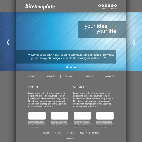 Website-Vorlage mit gestreiftem Header-Design — Stockvektor