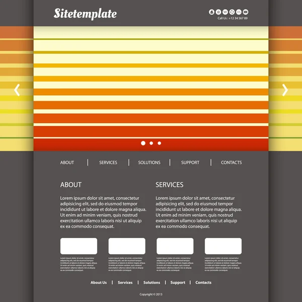 Plantilla de sitio web con colorido diseño de cabecera rayada — Archivo Imágenes Vectoriales
