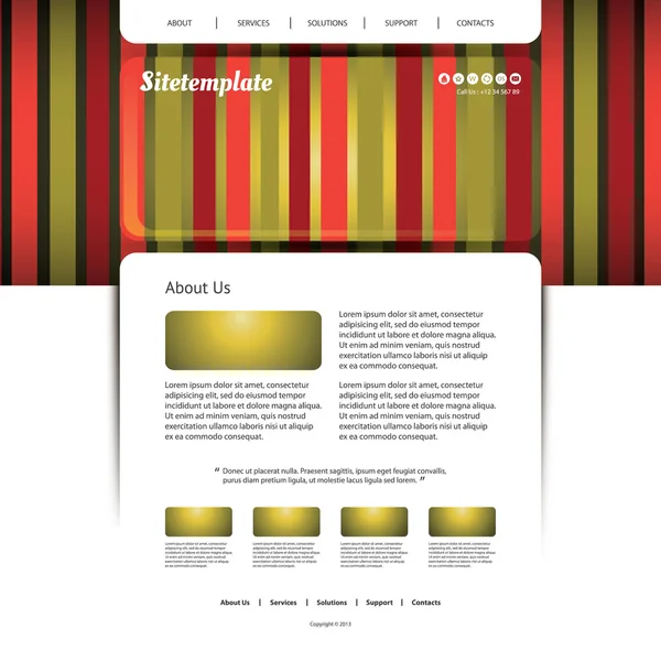 Plantilla de sitio web con colorido diseño de cabecera rayada — Vector de stock