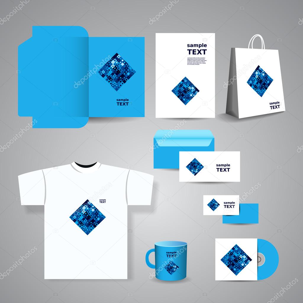 Stationery Template, Corporate Image Design with Blue Tiled Squares Pattern