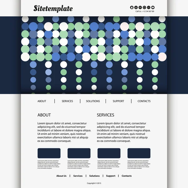 点線の青いヘッダーのデザインとウェブサイトのテンプレート — ストックベクタ