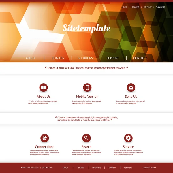 Website-Vorlage mit abstraktem Header-Design - buntes sechseckiges Muster — Stockvektor