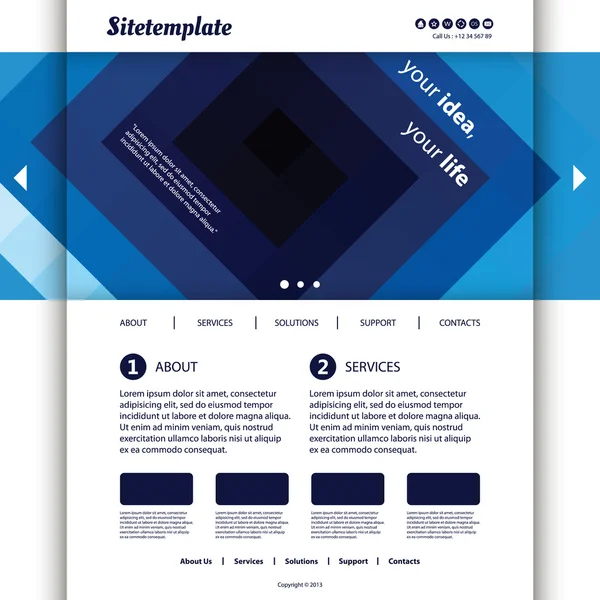 青色の抽象的なヘッダー デザインのホームページ テンプレート — ストックベクタ
