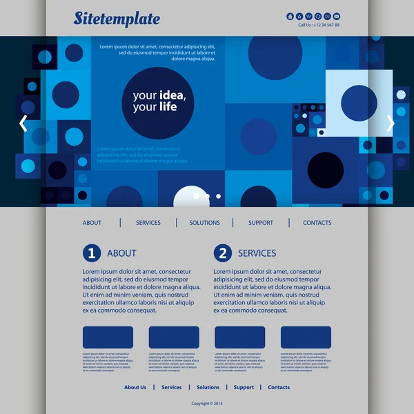 Website-Vorlage mit blauem abstrakten Header-Design — Stockvektor