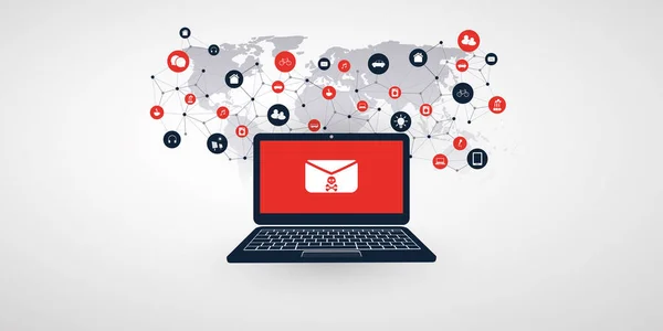 Vulnerabilidad Global Red Virus Malware Ransomware Fraude Spam Phishing Estafa — Vector de stock